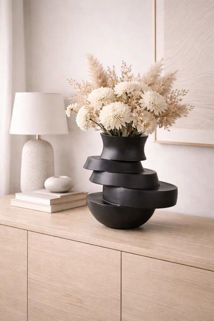 Wazon dekoracyjny Rondo Black – czarny mat (wysokość 33 cm) a.png