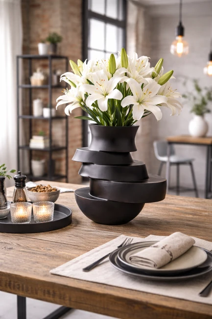 Wazon dekoracyjny Rondo Black – czarny mat (wysokość 33 cm) z.png