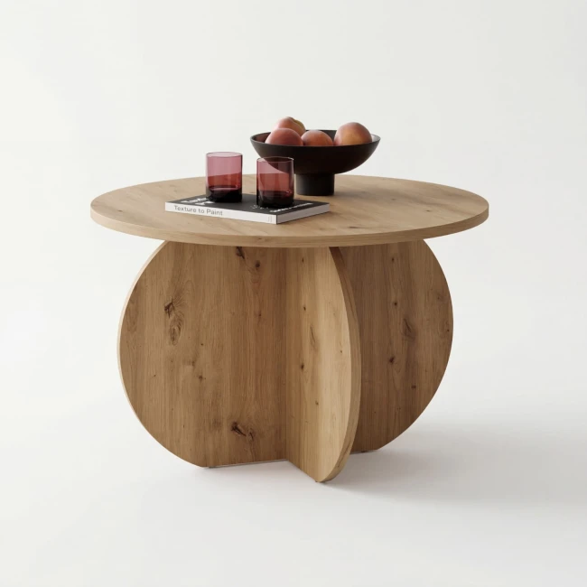 Stolik kawowy okrągły Yumi S – Dąb Artisan (70 cm)