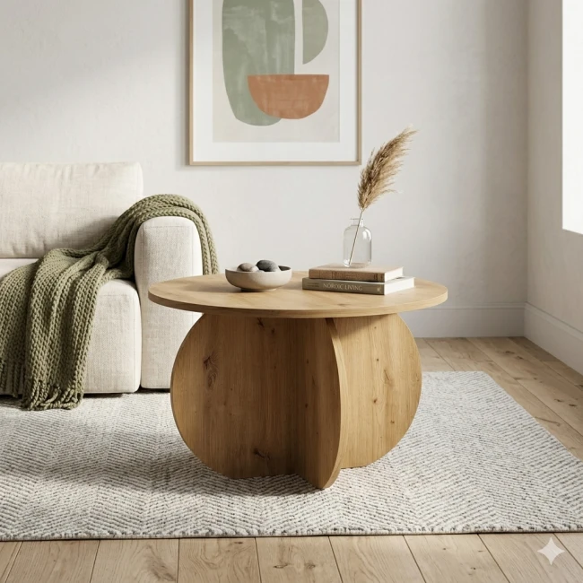 Stolik kawowy okrągły Yumi S – Dąb Artisan (70 cm)