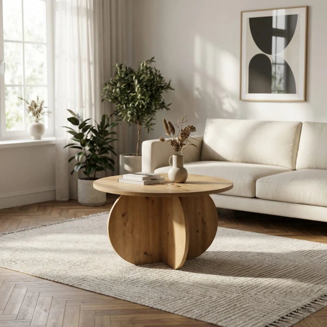 Stolik kawowy okrągły Yumi S – Dąb Artisan (70 cm)