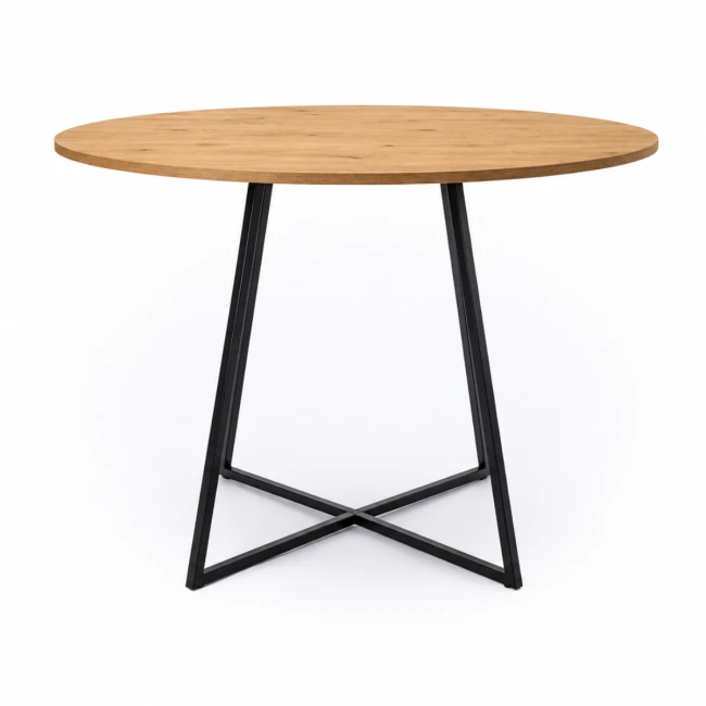 Nowoczesny stół o średnicy 90 cm marki Nash Design pokazany pod kątem w minimalistycznym wnętrzu.png