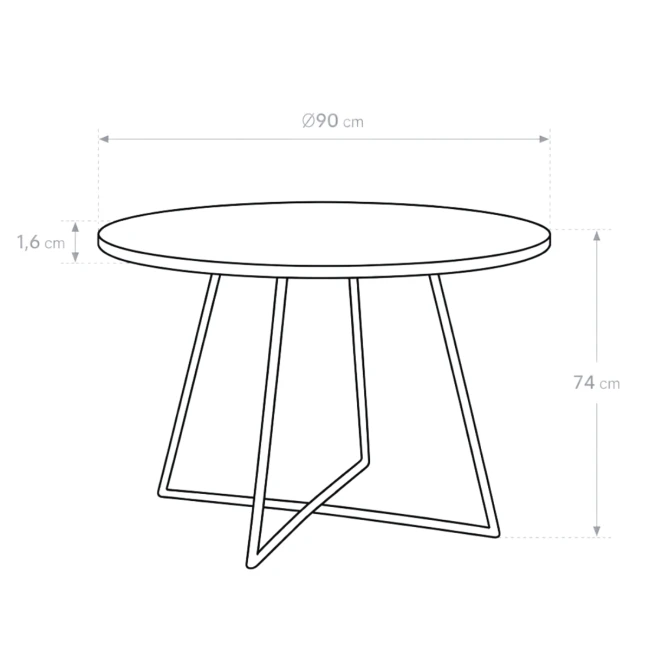 Schemat techniczny stołu kaszmir – średnica blatu 90 cm, wysokość 74 cm.png